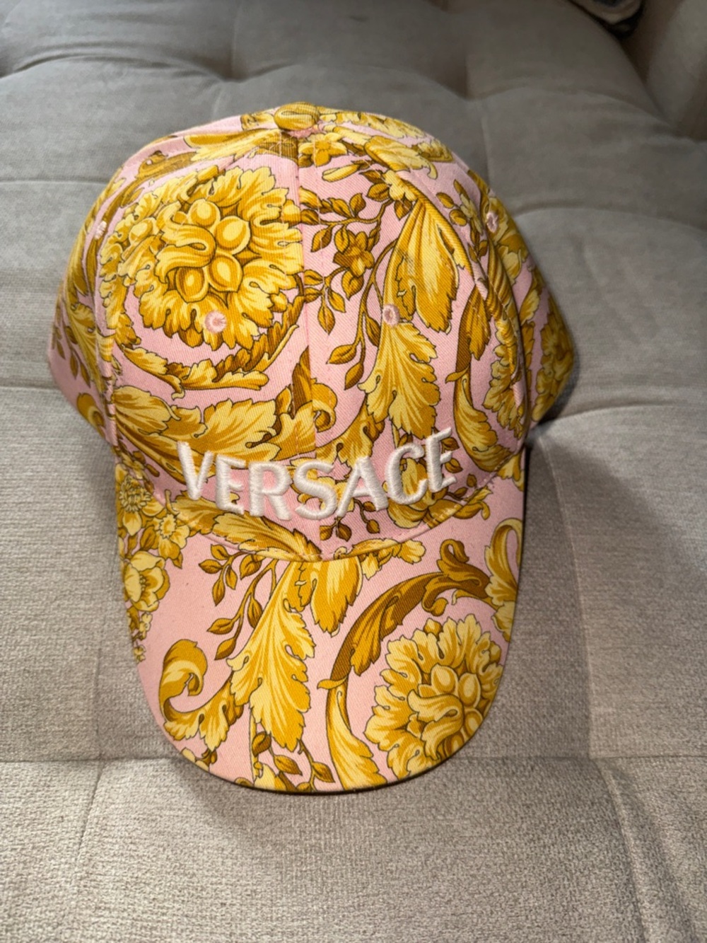Versace Pink and Yellow Baroque Print Baseball Hat